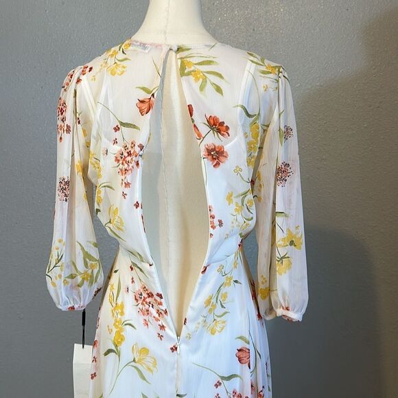 NEW Calvin Klein women’s puff sleeve v-neck floral ruffle overlap dress size 2 - Picture 10 of 14